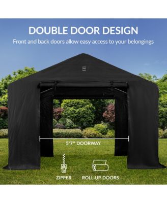 10x8ft Outdoor Fabric Storage Shed, Steel Frame, Dual Zipper Doors, Window