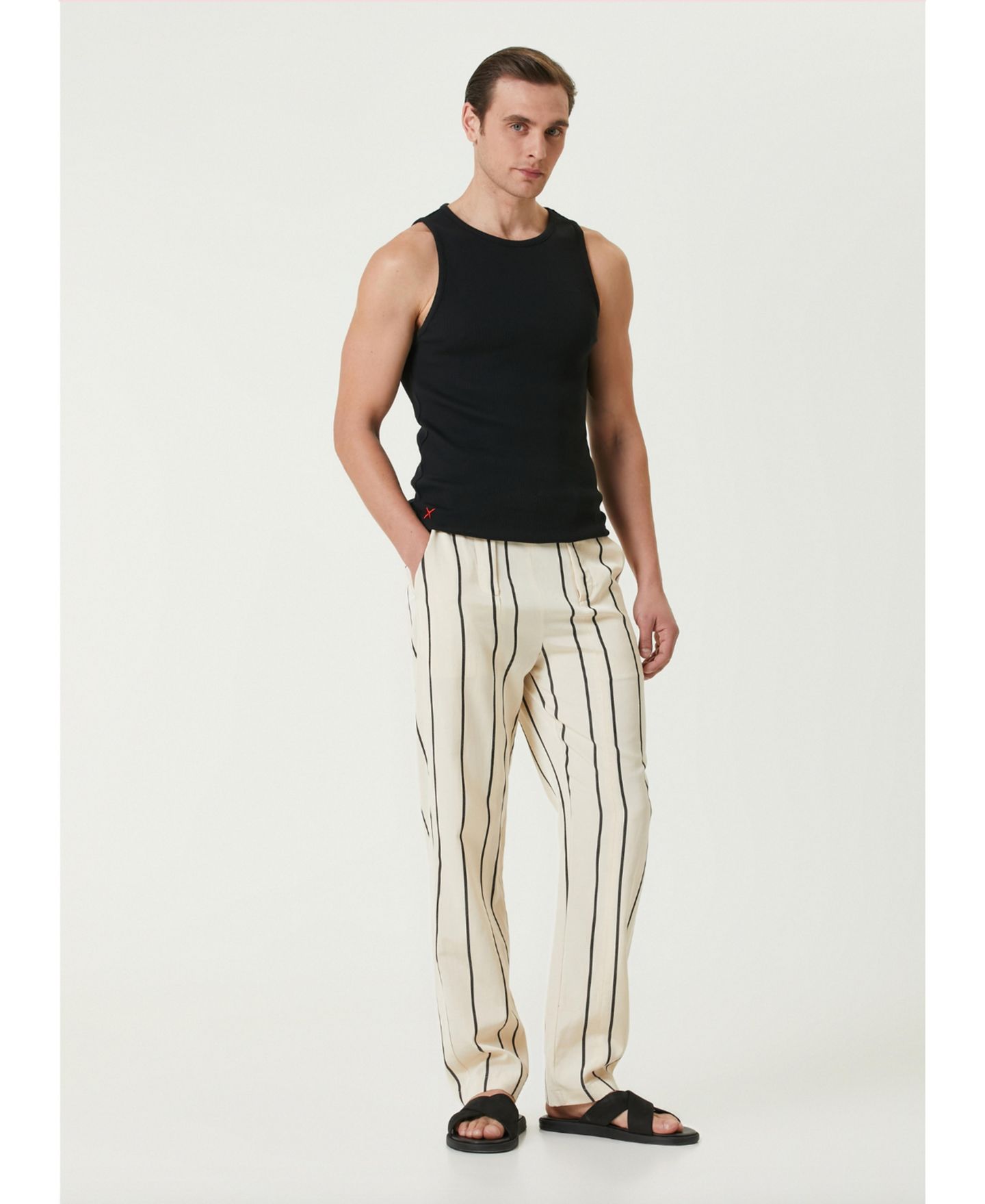 Женские брюки PCFG Striped Silk & Linen Blend Two-Zip, цвет: Бежевый — фото 8