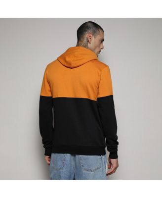 Men's Black & Mustard Yellow Pullover Hoodie With Ribbed Hem