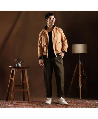 Men's Khaki Beige Tactile-Utility Bomber Jacket