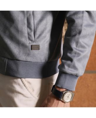 Men's Coin Grey Contrast Sherpa-Lined Suede Bomber Jacket