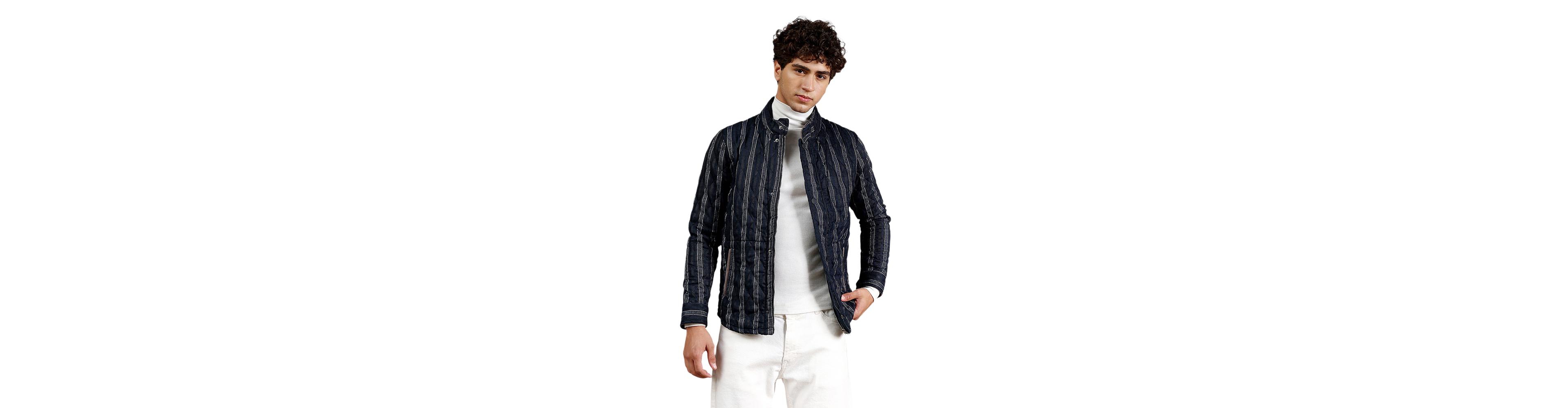 Cahoot Men's Campus Sutra Woven-Striped Quilted Jacket