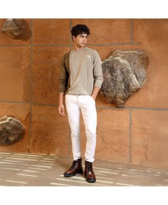 Men's Sand Beige Textured-Jacquard Knit Pullover Sweater