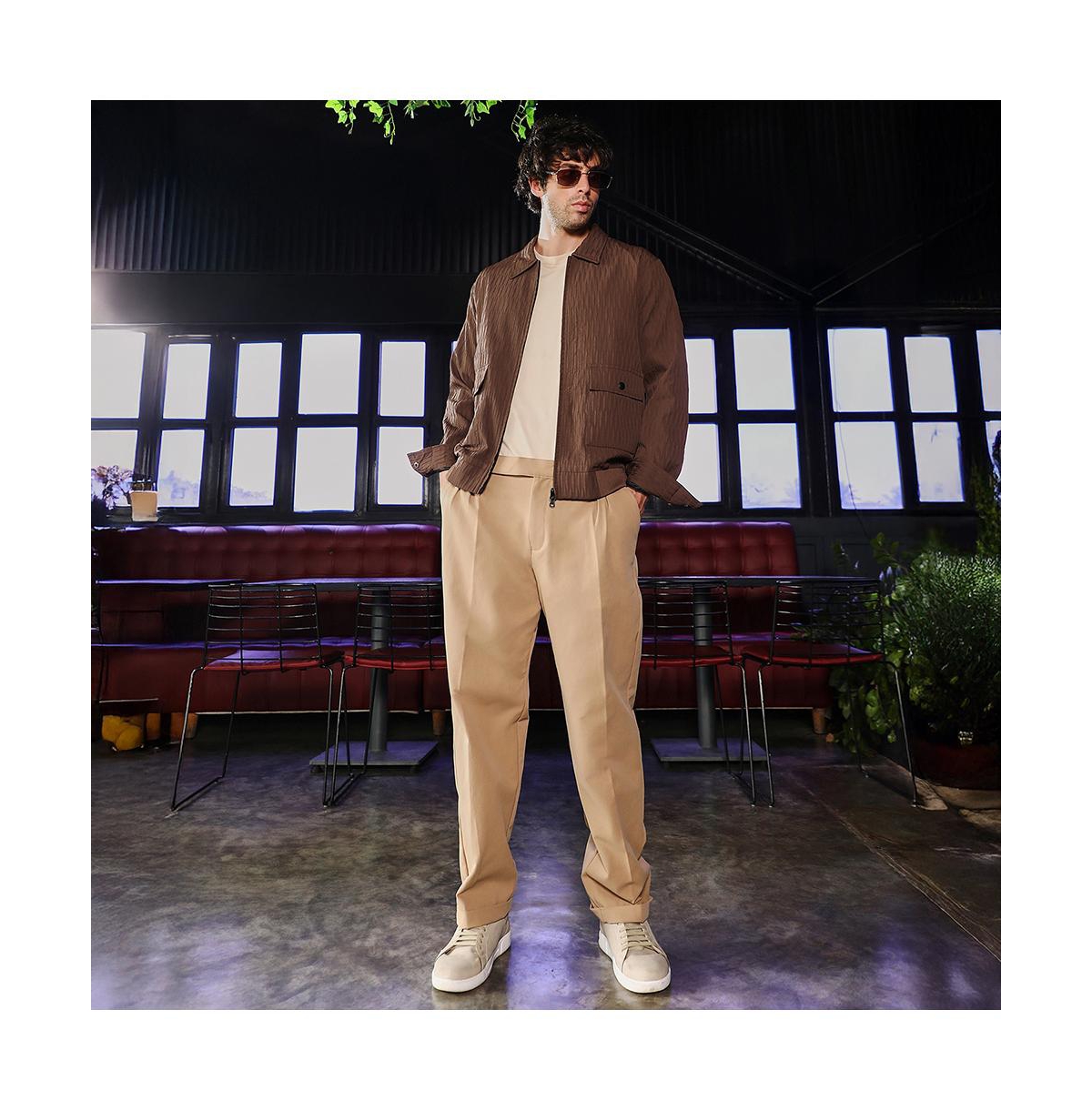 Campus Sutra Men's Chocolate Brown Zip-Front Crease-Tactile Jacket