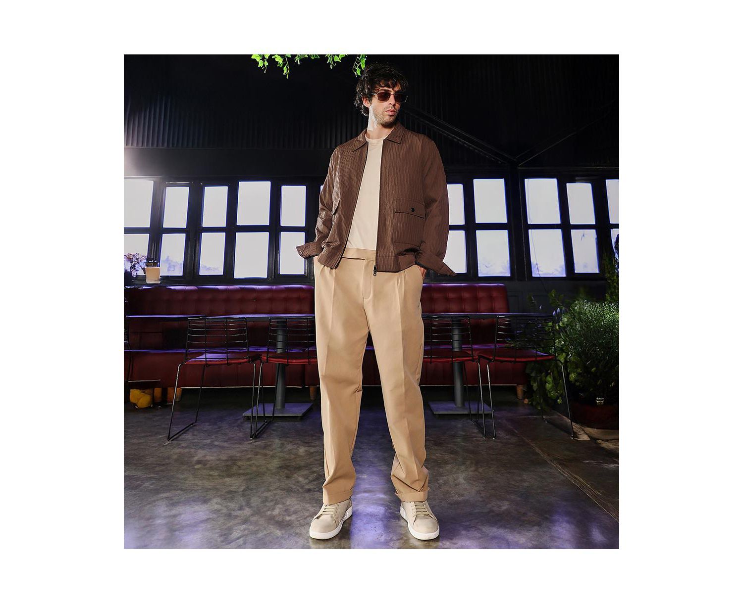 Men's Chocolate Brown Zip-Front Crease-Tactile Jacket