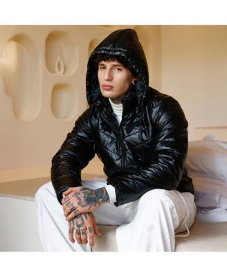 Men's Onyx Black Patent-Quilt Puffer Jacket
