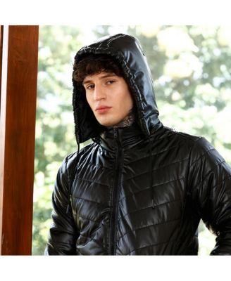 Men's Onyx Black Patent-Quilt Puffer Jacket