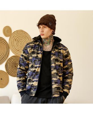 Men's Army Green & Khaki Beige Camouflage Fleece-Lined Jacket