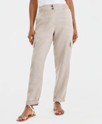 Women's Linen Smocked Cargo Pants, Macy's Exclusive