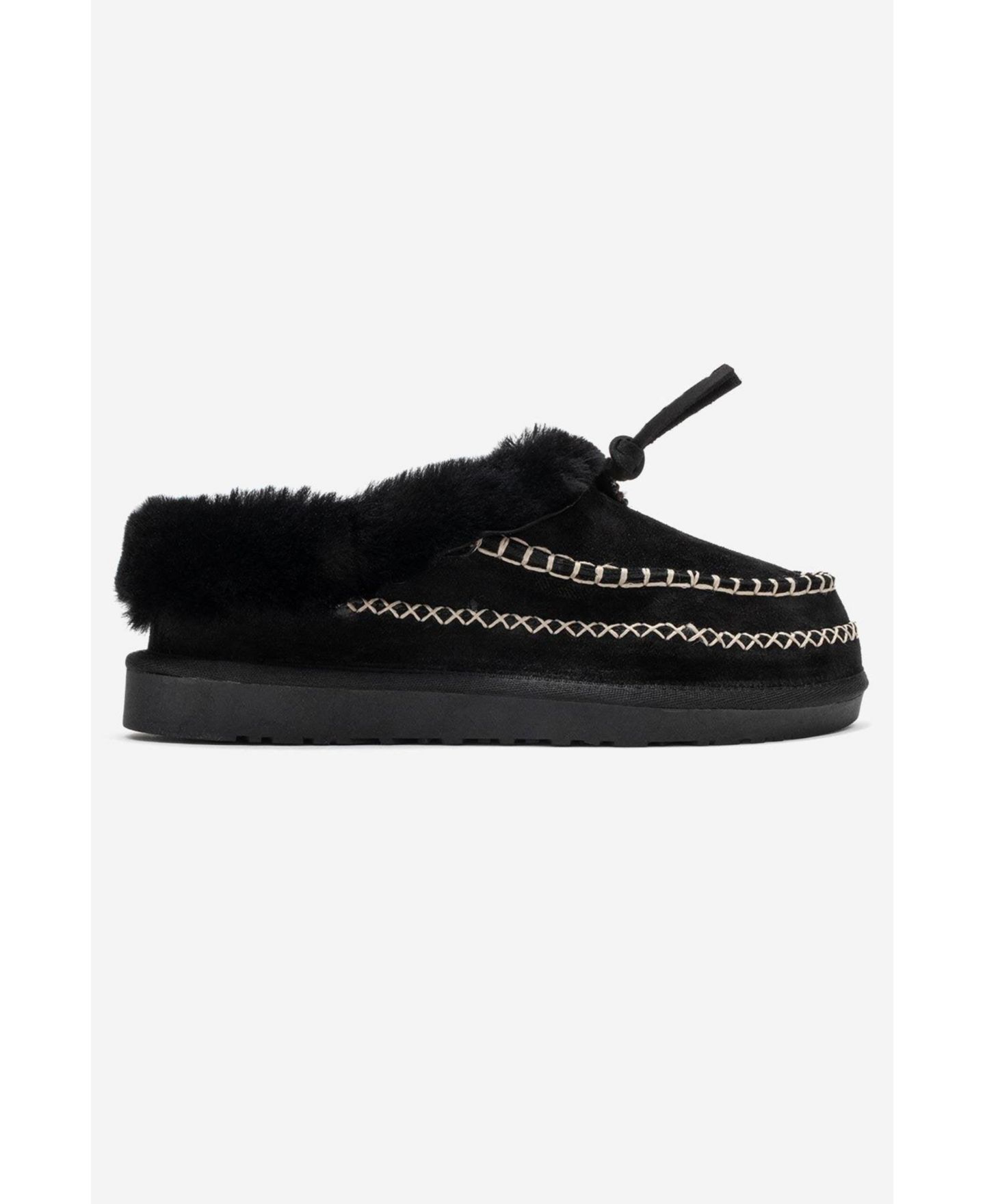 Женские тапочки Forever & Always Shoes Noriel Leather Moccasin Slippers (Women), цвет: Чёрный замшевый кожаный — фото 6