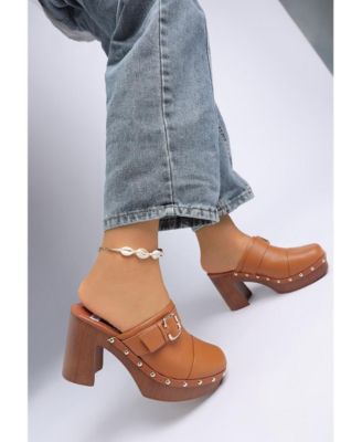 Womens Septim Genuine Leather Studded Clog Heels