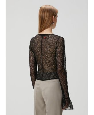 Women's Long-Sleeve Black Lace Top