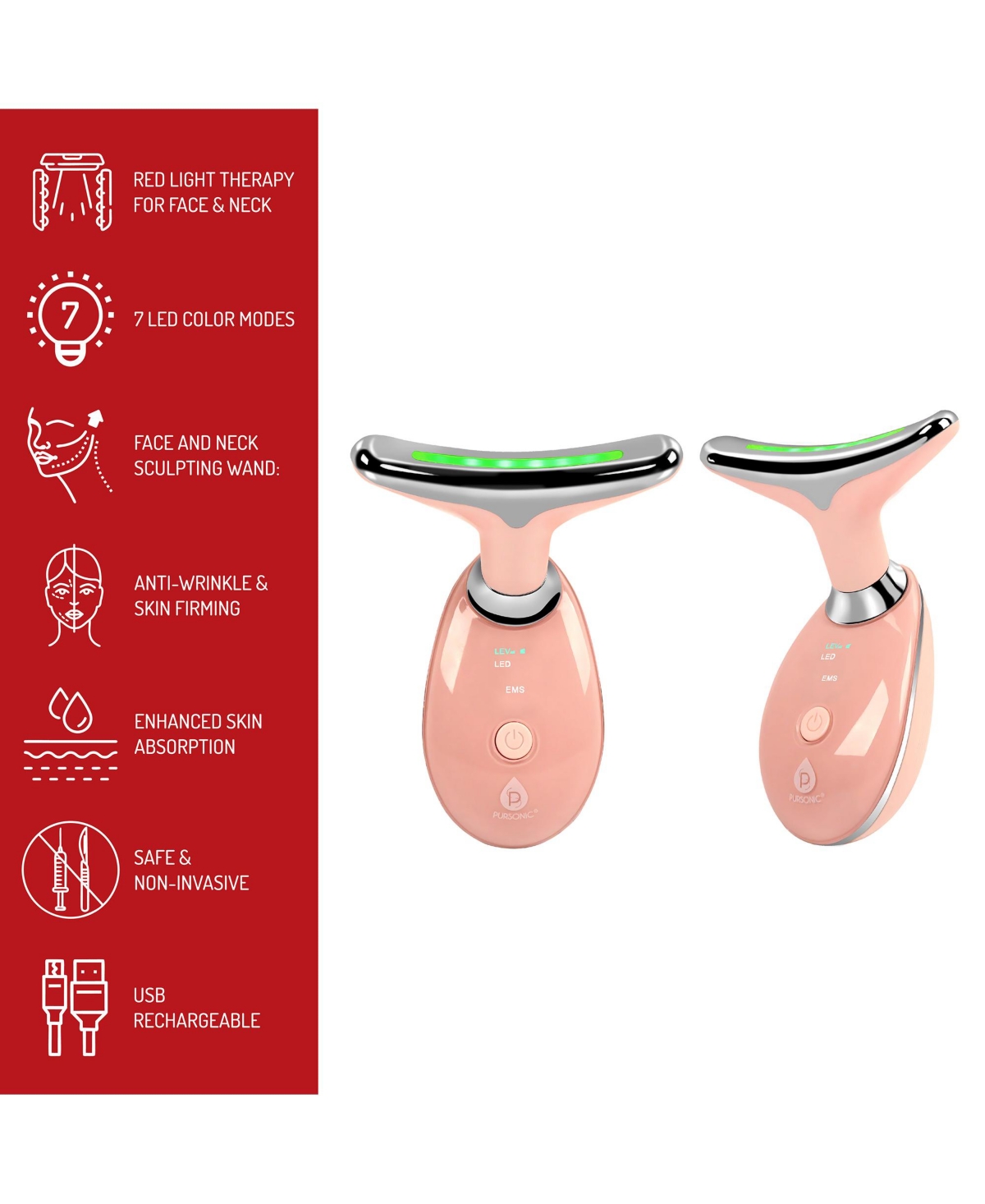 Pursonic Glow & Renew Skincare Bundle: Facial Steamer, 7-in-1 Led Light Therapy Device & Vitamin C 20% Serum