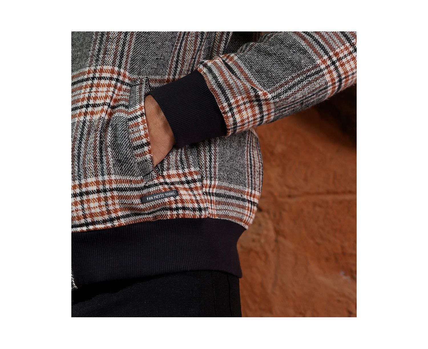 Men's Midnight Black & Chocolate Brown Tartan-Plaid Bomber Jacket