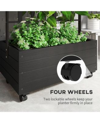 Outdoor Planter with Trellis and Wheels Wooden Raised Planter Box