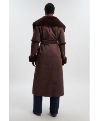 Women's Faux Shearling Belted Maxi Coat