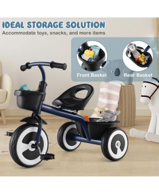 Toddler Tricycle with Adjustable Seat and Storage Baskets for 1.5-5 Years Old-Navy