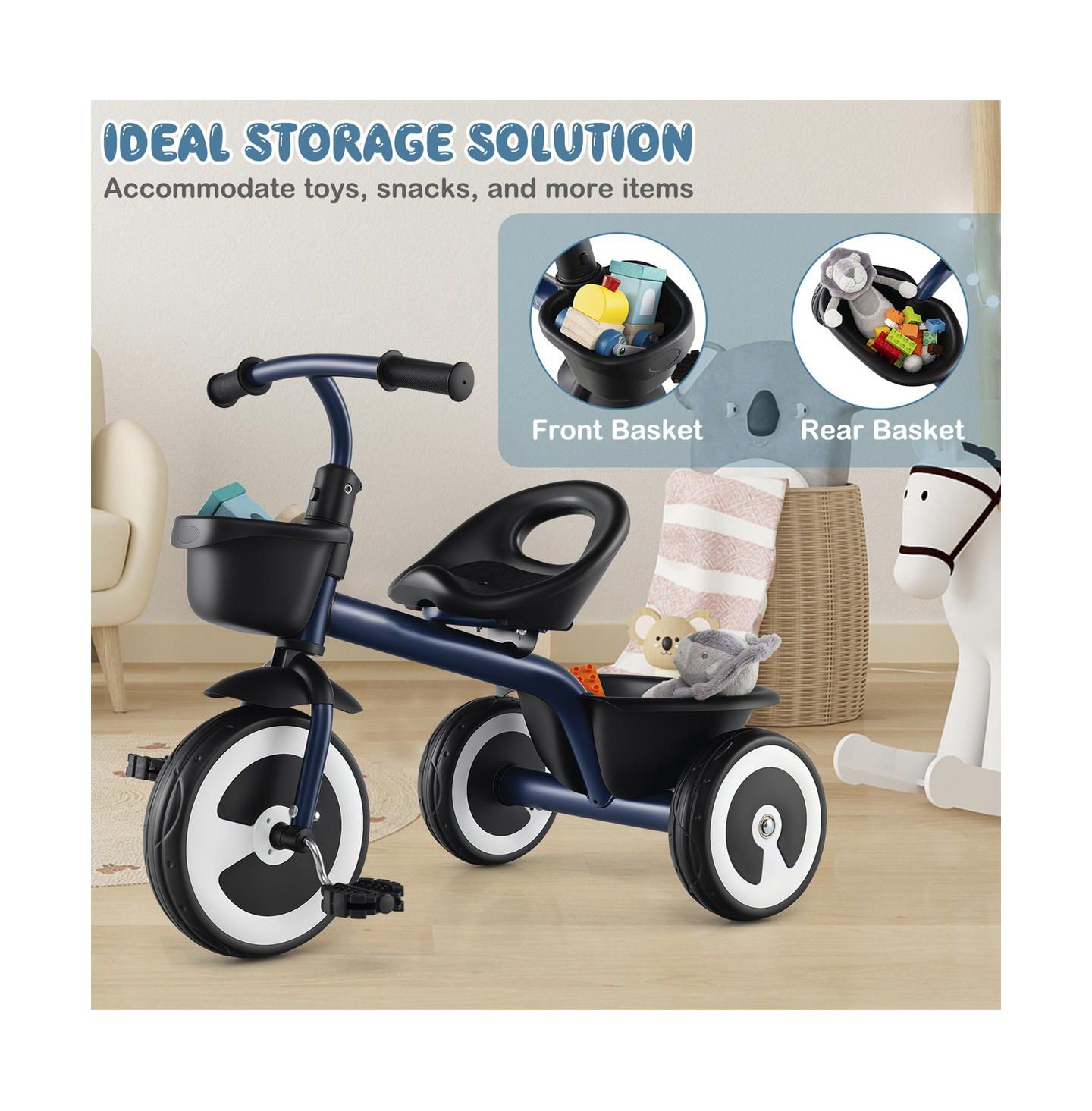 Детская игрушка SUGIFT Adjustable-Seat Tricycle with Storage Baskets, Ages 1.5-5, цвет: Синий — фото 6