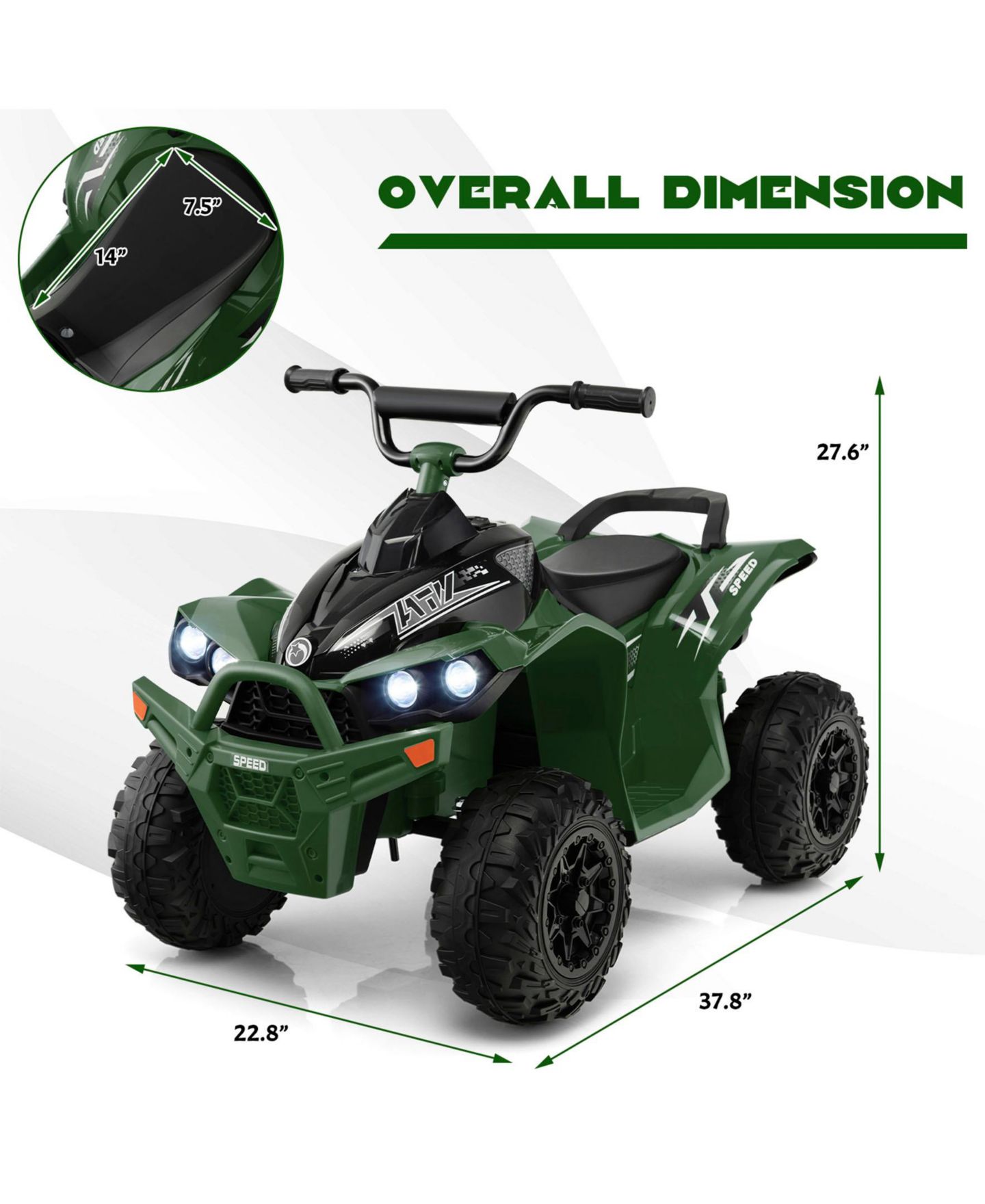 Детская игрушка SUGIFT 12V Kids Ride On ATV with High/Low Speed and Rechargeable Battery, Ages 3-8, цвет: Зелёный — фото 4
