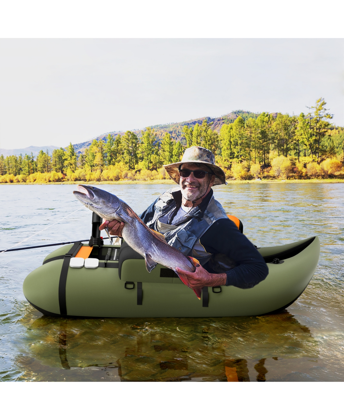 Sugift Inflatable with Pump, Storage Pockets, and Fish Ruler Fishing Float Tube