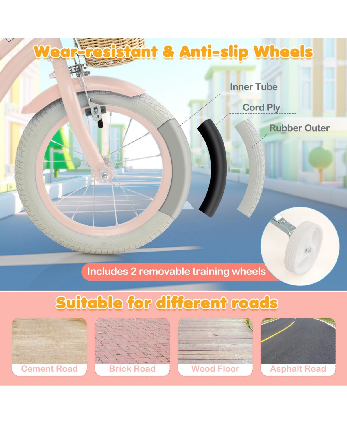 SUGIFT14-Inch Kids Bike with Training Wheels and Adjustable Handlebar Seat