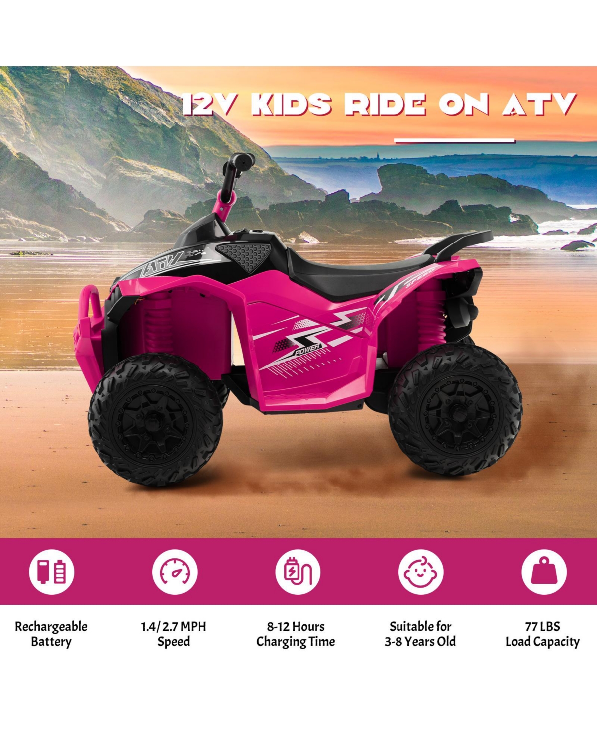 Sugift 12V Kids Ride On Atv with High/Low Speed and Comfortable Seat