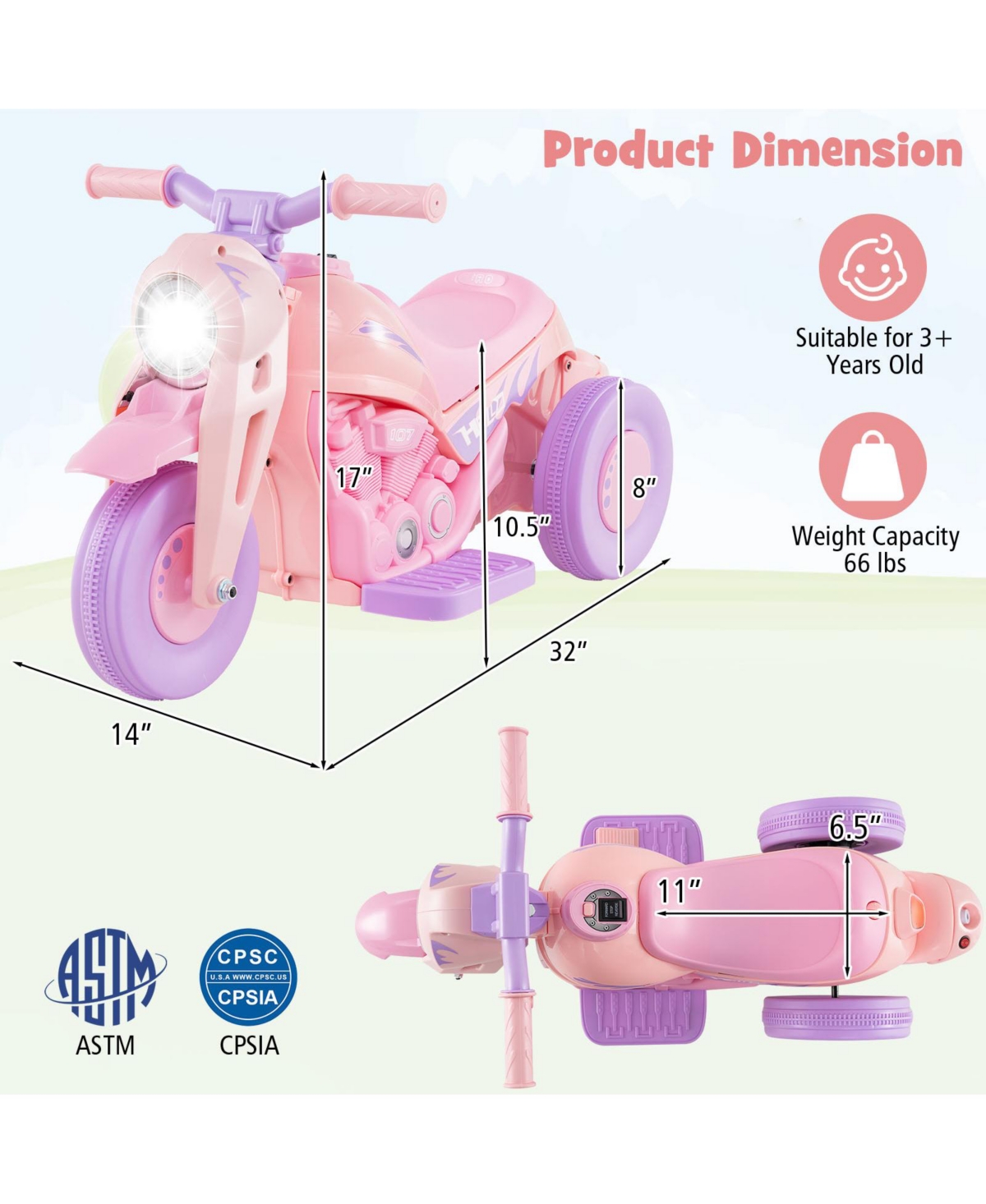 Sugift 6V Kids Electric Ride on Motorcycle with Bubble Maker and Music