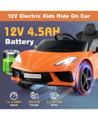 12V Electric Kids Ride On Car Licensed Chevrolet Corvette C8 with Remote Control Ages 3+ Years Old