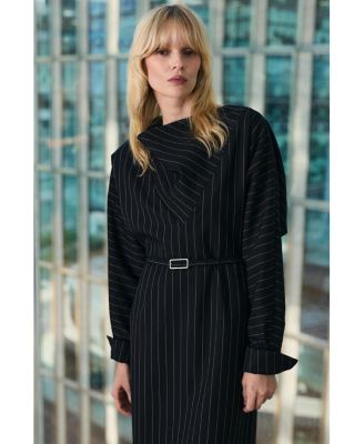 Women's Pinstripe Cowl Neck Midi Dress