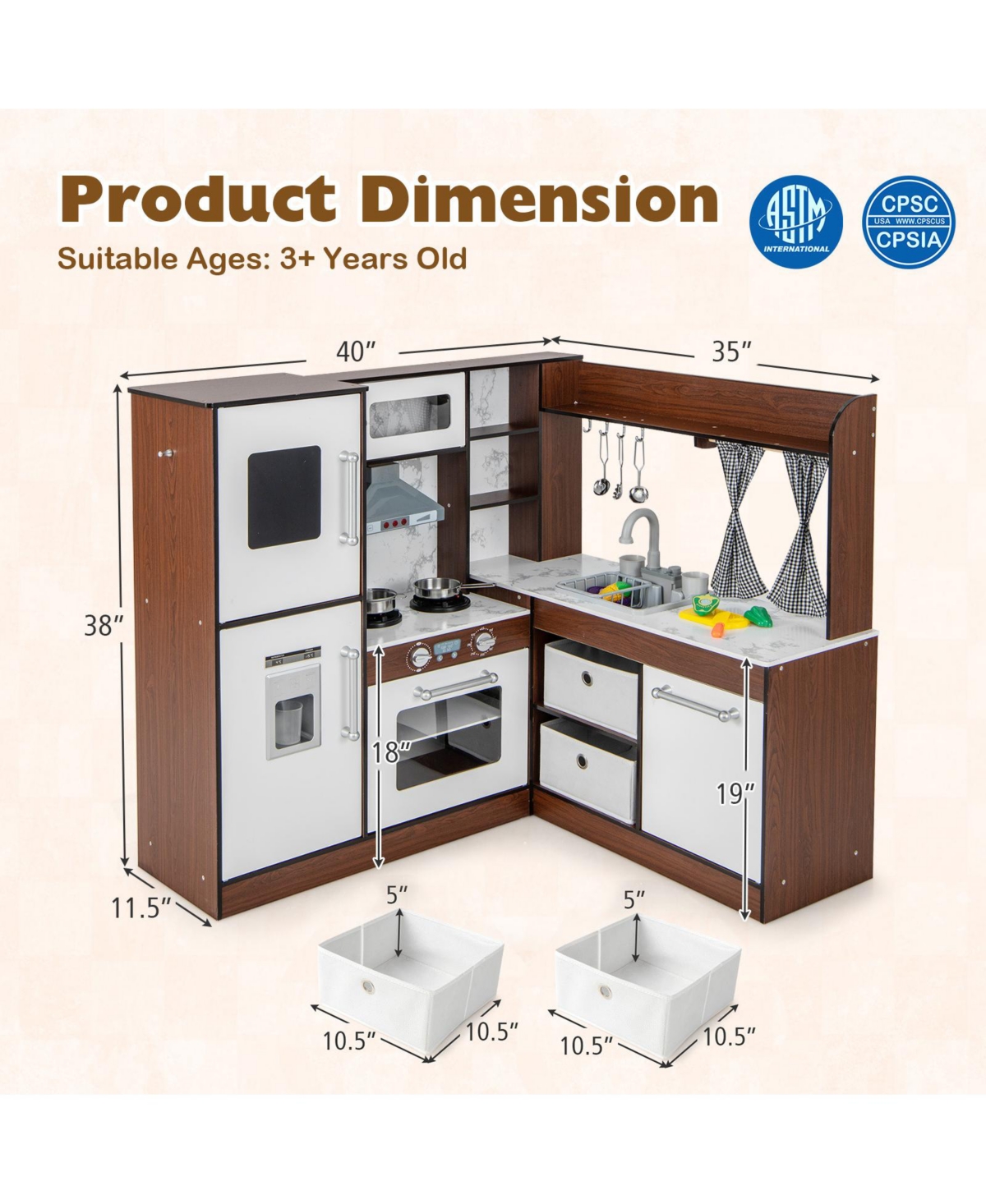 Sugift Wooden Corner Play Kitchen with Water Circulation System and Lights