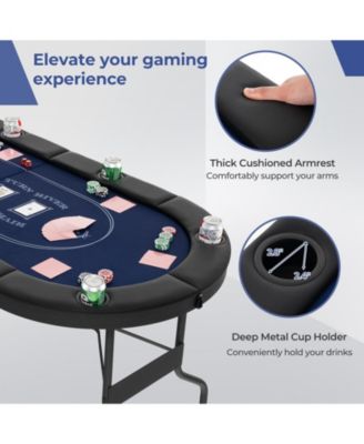 72 Inch Foldable Poker Table For 8 Players Portable Oval Card Board Game Table