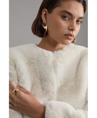 Women's Collarless Faux Fur Jacket