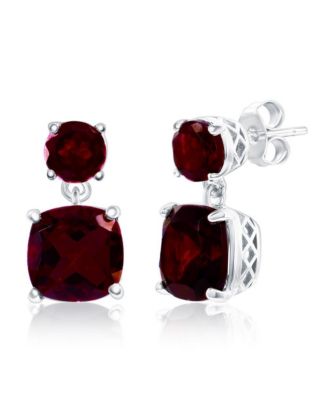 Sterling Silver, Round & Square Gem Earrings.