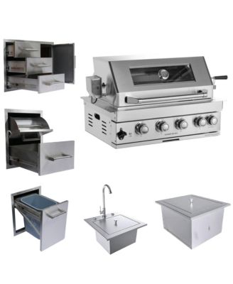 32" Built-In Gas Grill Outdoor Kitchen with Infrared Burner, Sink & Ice Bin