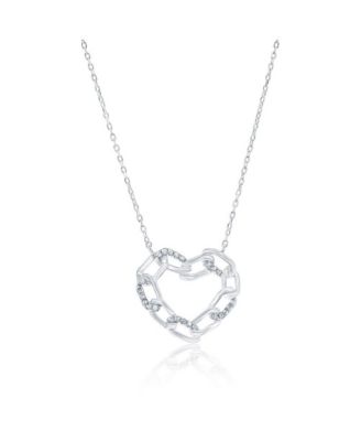 Sterling Silver, CZ Chain Design Heart Necklace