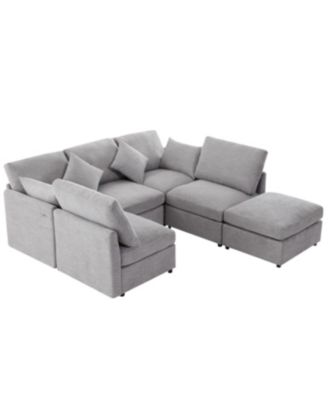 86.6" Sectional Sofa w/ Ottoman & USB Ports