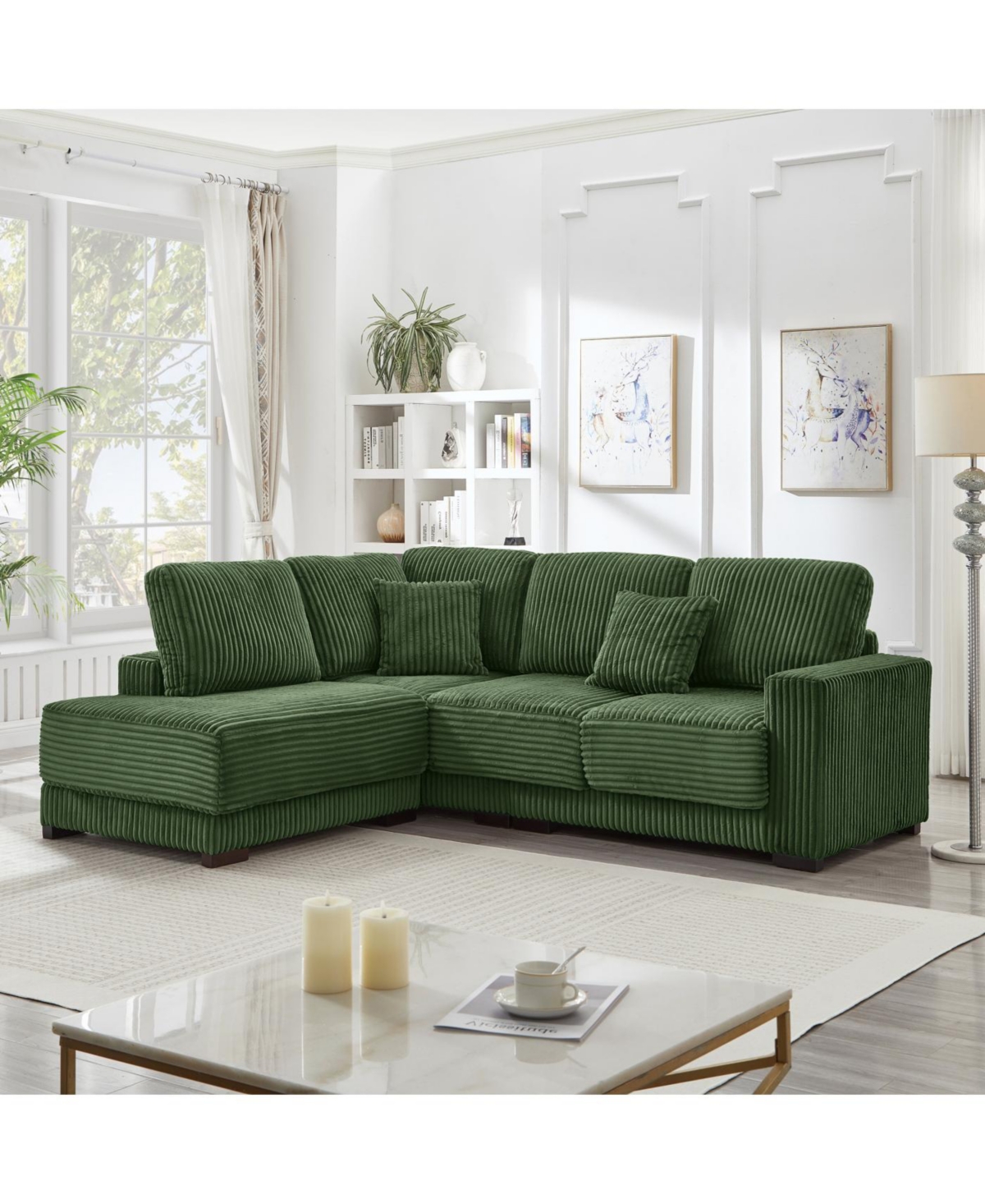 Streamdale Furniture Streamdale 93" L-Shaped Corduroy Sectional Sofa with Reversible Chaise (Green