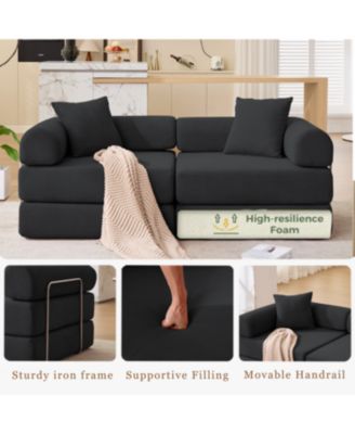Streamdale Modular Couch Sofa Bed for Apartment, Convertible Sofa Bed, Black Corduroy