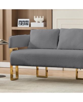 Streamdale Modern Teddy Fleece Upholstered Chair with Gold Metal Legs, Grey