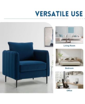 Velvet Accent Chair with Metal Legs and Pillow
