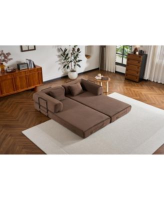Streamdale Corduroy Convertible Sleeper Sofa Bed with Pillow (Brown)