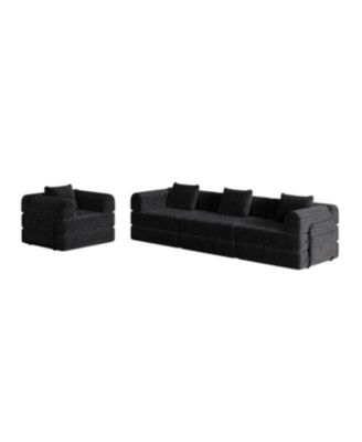Streamdale 4-seater chenille convertible sofa bed with side storage