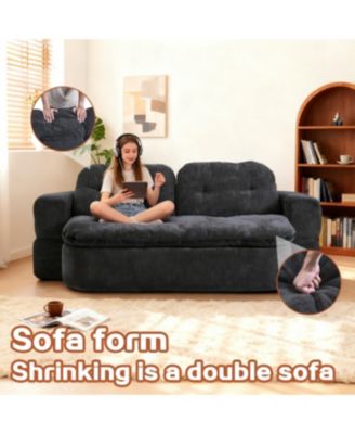 Modern Floor Sofa with 2 Pillows, Convertible Corduroy Sleeper Sofa Bed