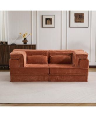 Orange Compression Sofa, Convertible Floor Sofa Bed, Modular Sectional