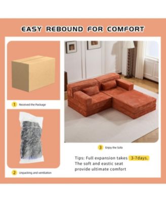 Orange Compression Sofa, Convertible Floor Sofa Bed, Modular Sectional