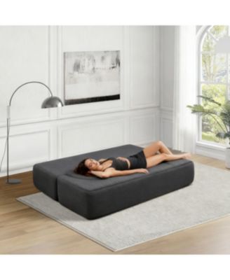 Folding sofa bed, teddy bear fabric foam sleeper futon double sofa (black)