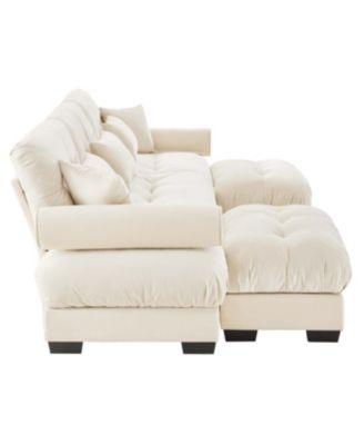Streamdale U Shape Modular Sectional Sofa Couch with Two Movable Ottomans, Cream