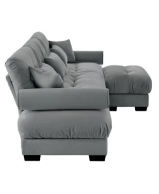 Super Comfort Oversized Modular Velvet Sectional Sofa Couch with Ottoman, Grey