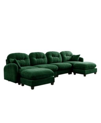 Streamdale Modular Sectional U Shaped Couch with Ottoman, Soft Chenille Fabric, Green