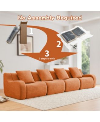 4-Seat Boneless Sofa, Teddy Fabric, No Assembly, Orange